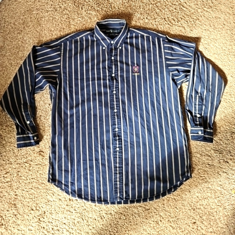 Vintage Ralph Lauren Blaire Button Down Up Shirt Large Crest Crown Striped Mens